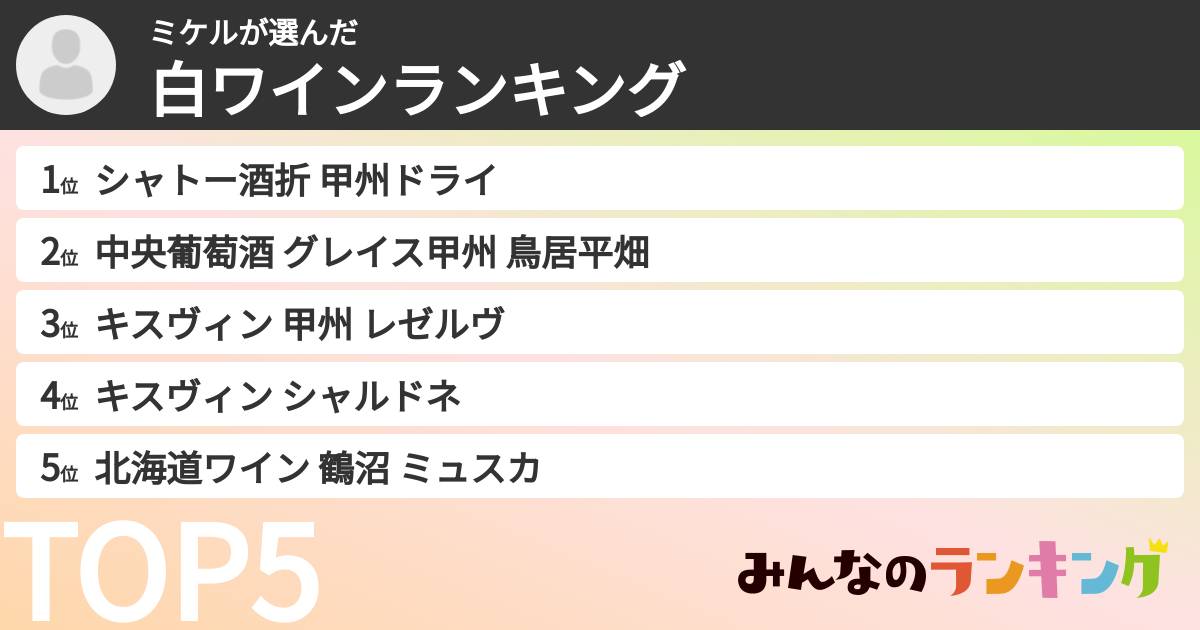 ミケルさんの「白ワインランキング」