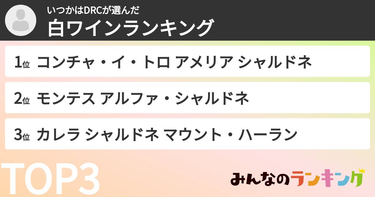 いつかはDRCさんの「白ワインランキング」