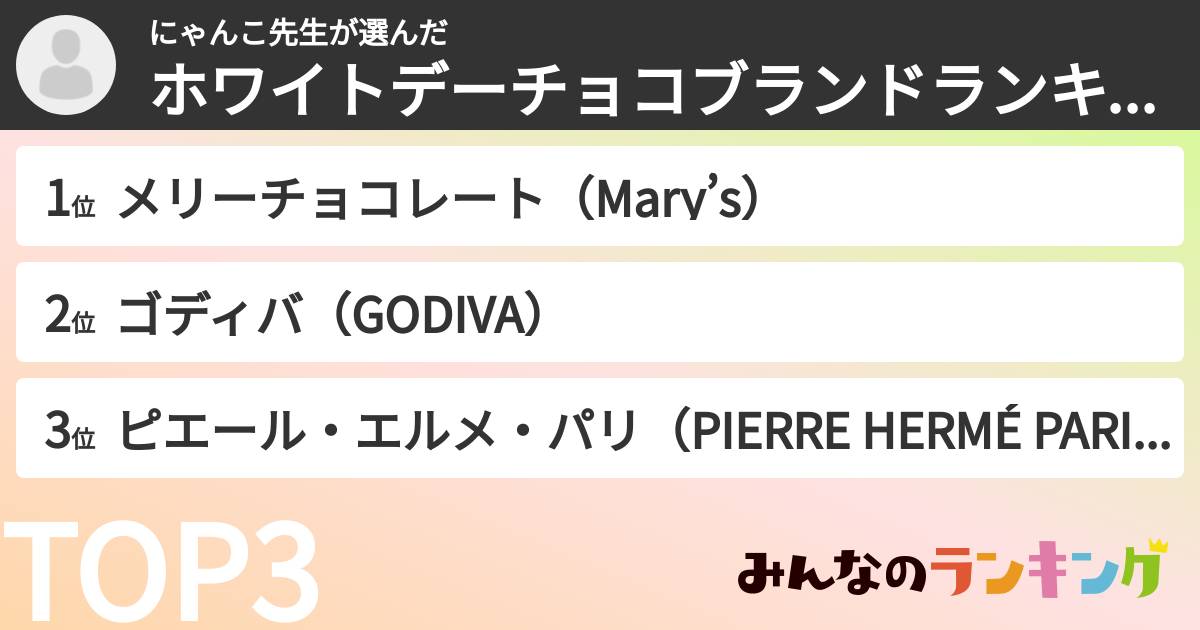 にゃんこ先生さんの「ホワイトデーチョコブランドランキング」
