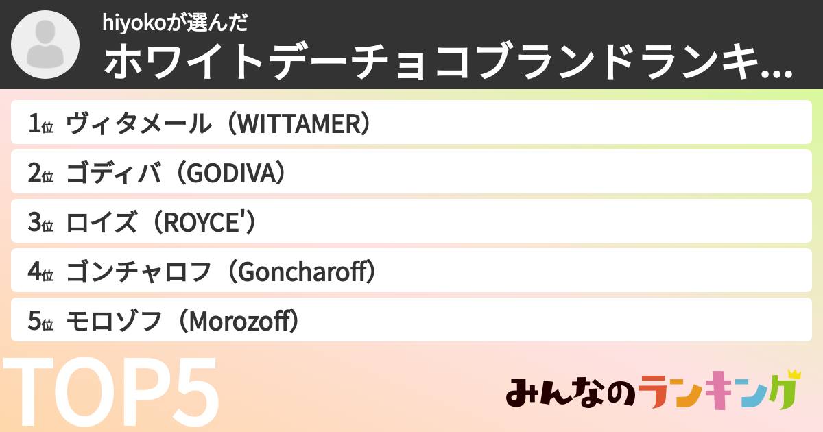 hiyokoさんの「ホワイトデーチョコブランドランキング」