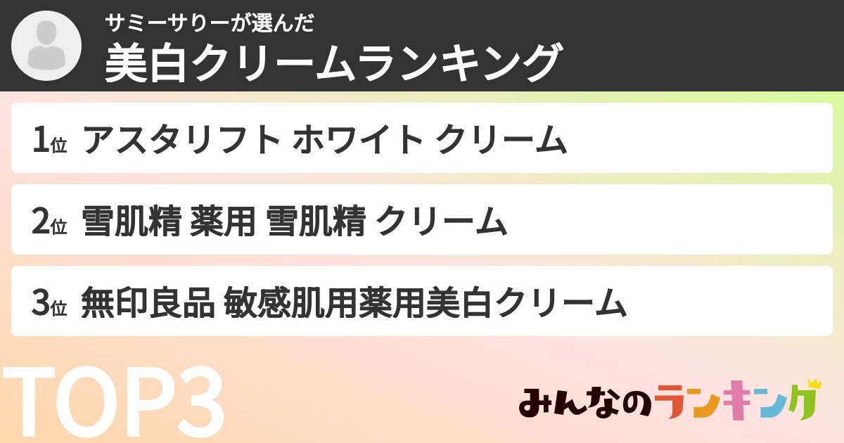 サミーサりーさんの「美白クリームランキング」