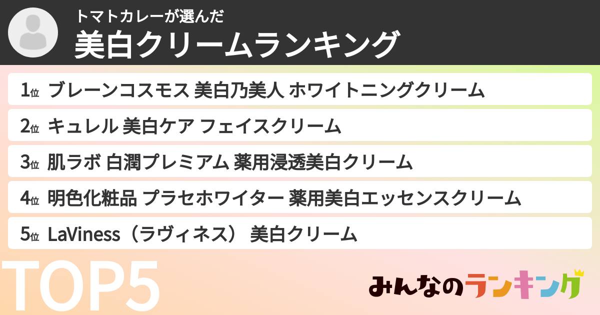 トマトカレーさんの「美白クリームランキング」
