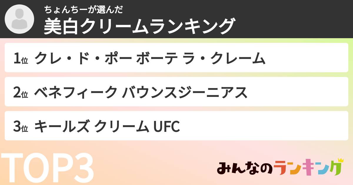 ちょんちーさんの「美白クリームランキング」