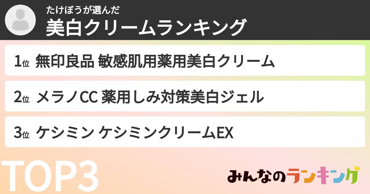 たけぼうさんの「美白クリームランキング」
