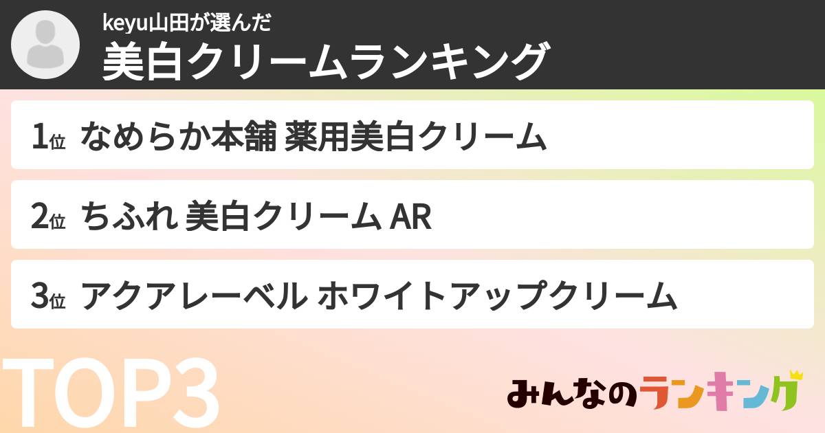 keyu山田さんの「美白クリームランキング」