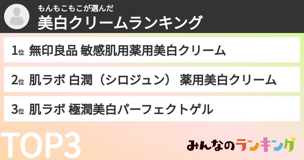 もんもこもこさんの「美白クリームランキング」