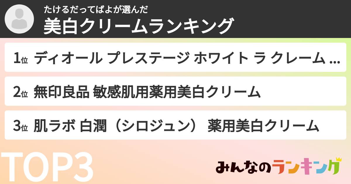 たけるだってばよさんの「美白クリームランキング」