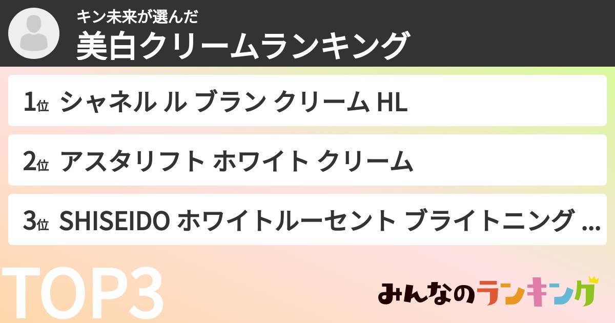 キン未来さんの「美白クリームランキング」