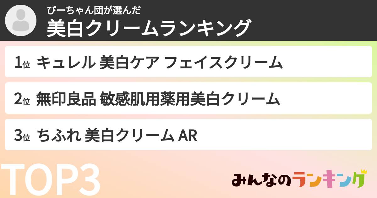 ぴーちゃん団さんの「美白クリームランキング」