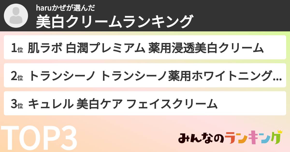 haruかぜさんの「美白クリームランキング」