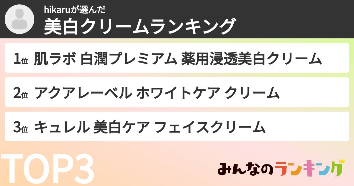 hikaruさんの「美白クリームランキング」