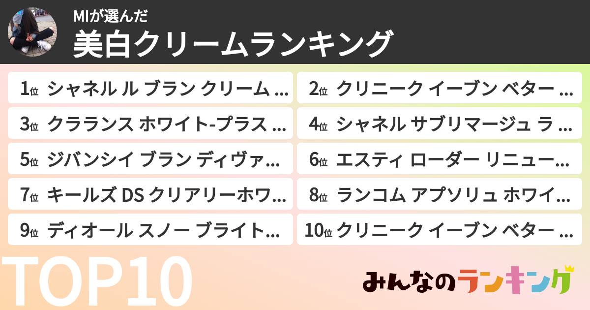 MIさんの「美白クリームランキング」