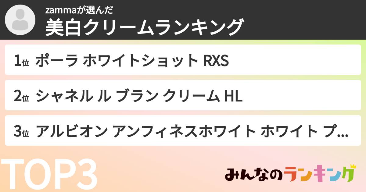 zammaさんの「美白クリームランキング」