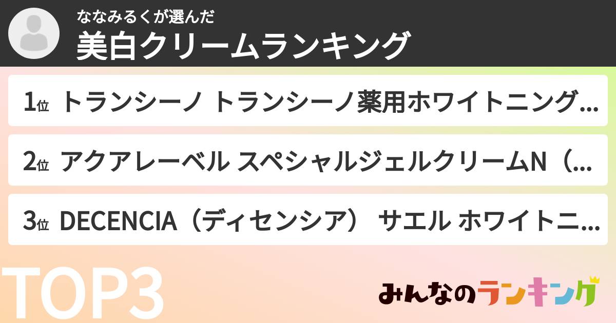 ななみるくさんの「美白クリームランキング」