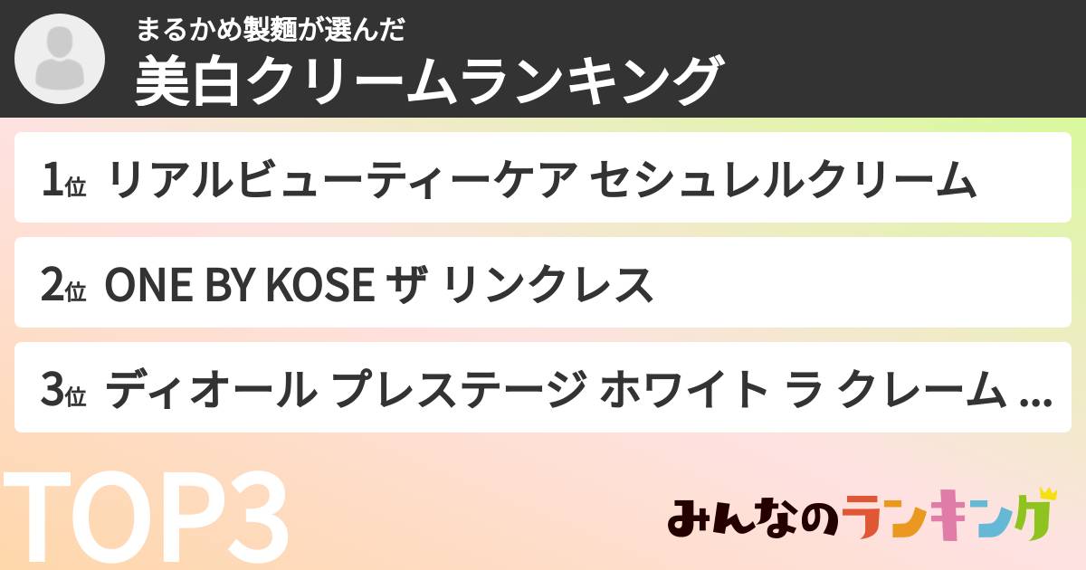 まるかめ製麵さんの「美白クリームランキング」