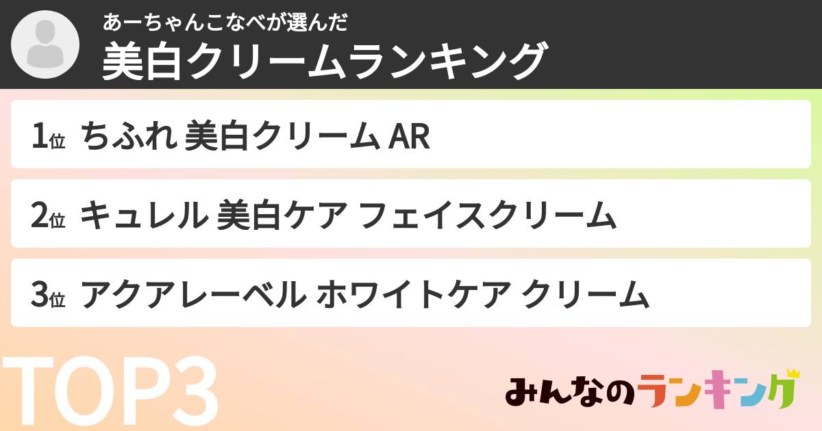 あーちゃんこなべさんの「美白クリームランキング」
