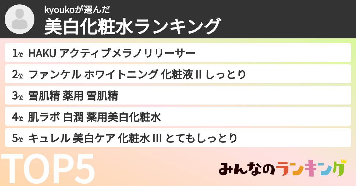 kyoukoさんの「美白化粧水ランキング」