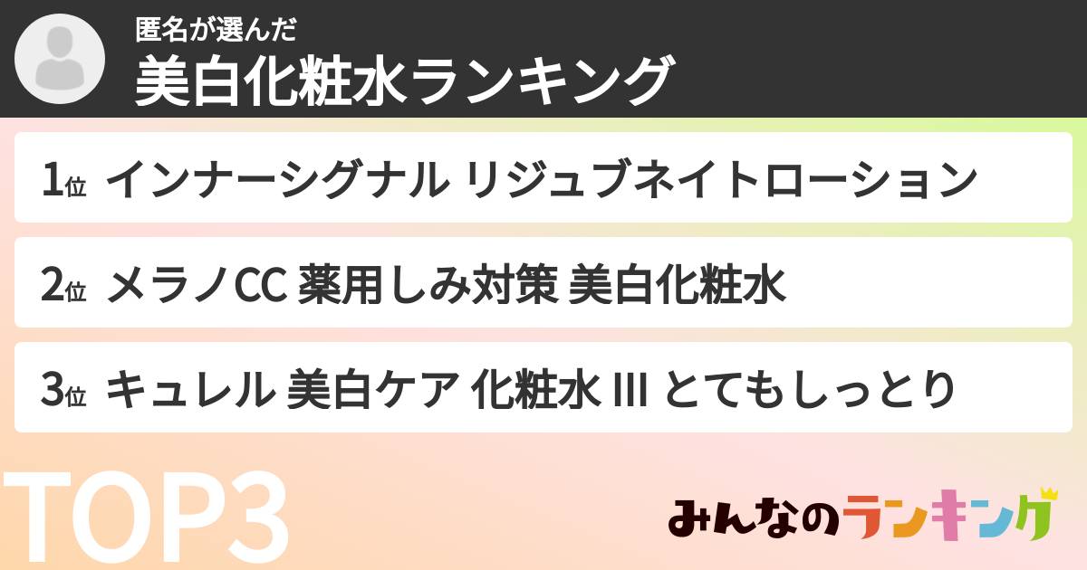 匿名さんの「美白化粧水ランキング」
