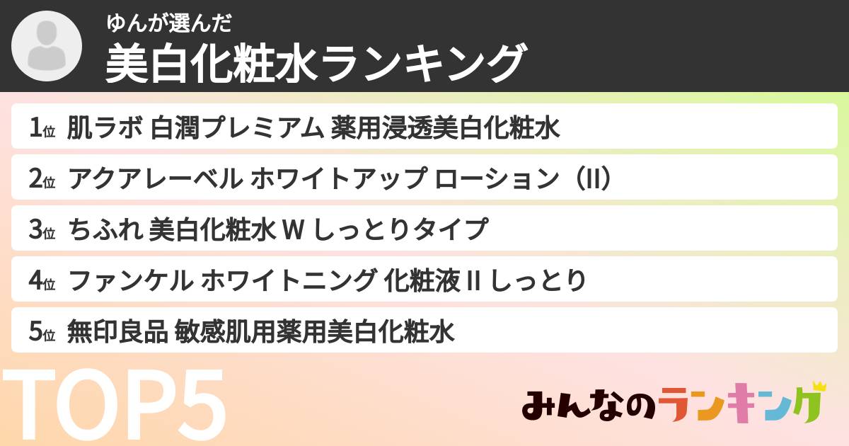 ゆんさんの「美白化粧水ランキング」