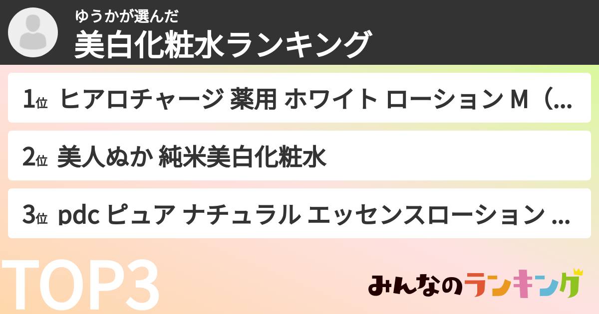ゆうかさんの「美白化粧水ランキング」
