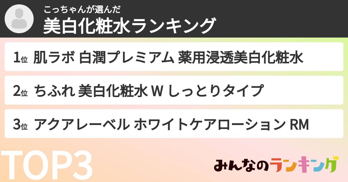こっちゃんさんの「美白化粧水ランキング」
