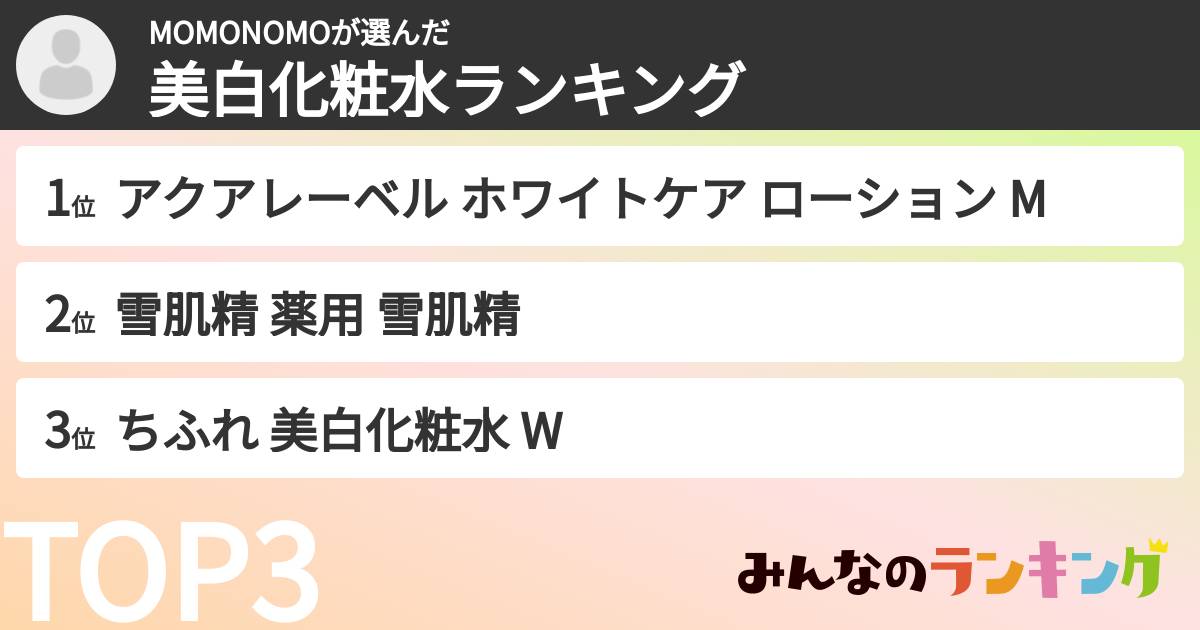 MOMONOMOさんの「美白化粧水ランキング」