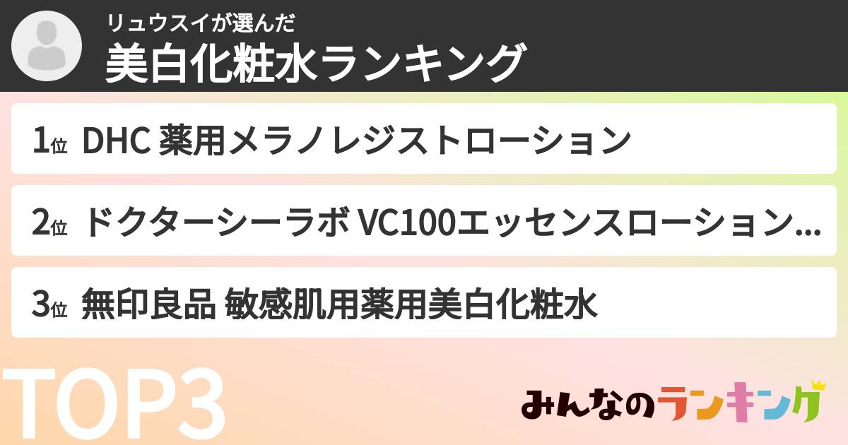 リュウスイさんの「美白化粧水ランキング」