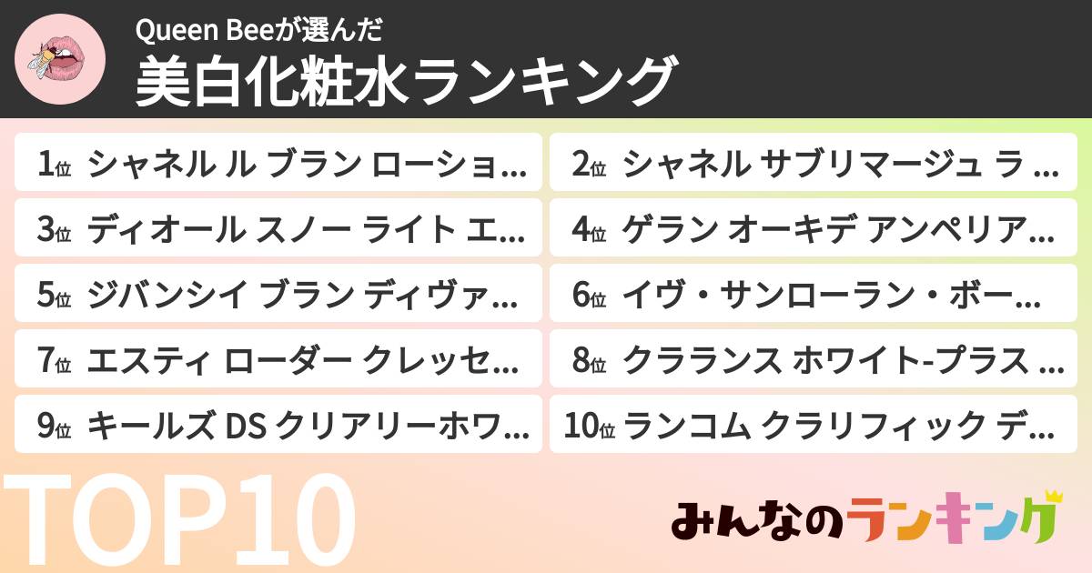 Queen Beeさんの「美白化粧水ランキング」