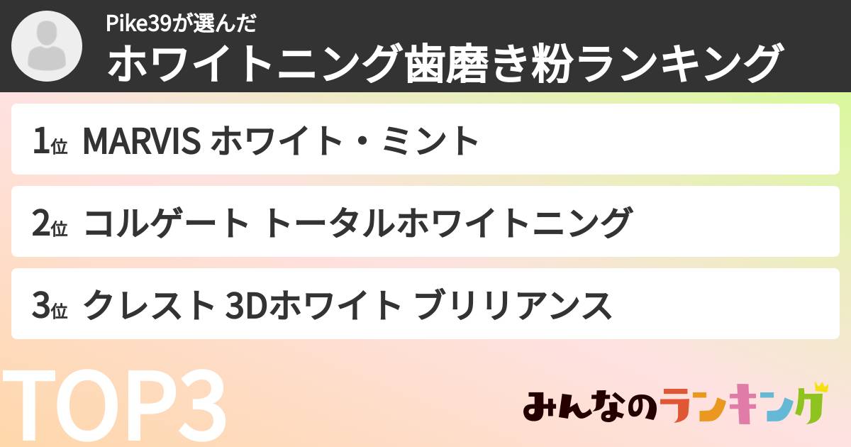 Pike39さんの「ホワイトニング歯磨き粉ランキング」