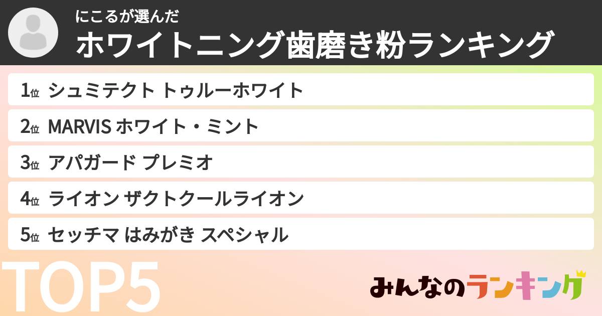 にこるさんの「ホワイトニング歯磨き粉ランキング」