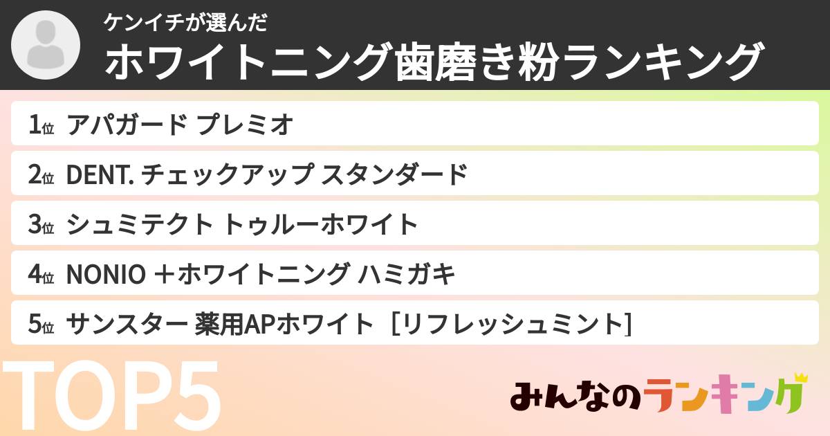 ケンイチさんの「ホワイトニング歯磨き粉ランキング」