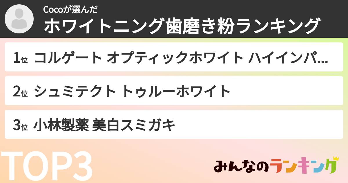 Cocoさんの「ホワイトニング歯磨き粉ランキング」