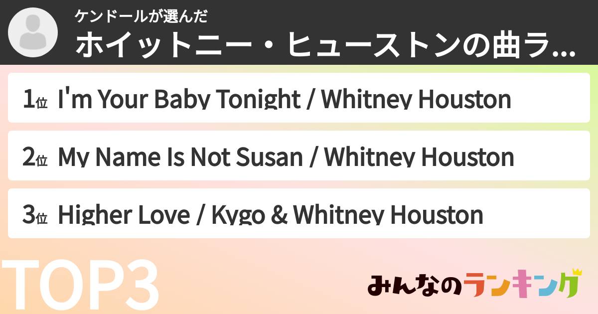 ケンドールさんの「ホイットニー・ヒューストンの曲ランキング」