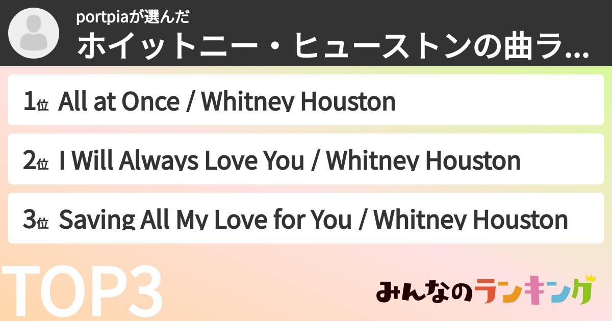 portpiaさんの「ホイットニー・ヒューストンの曲ランキング」
