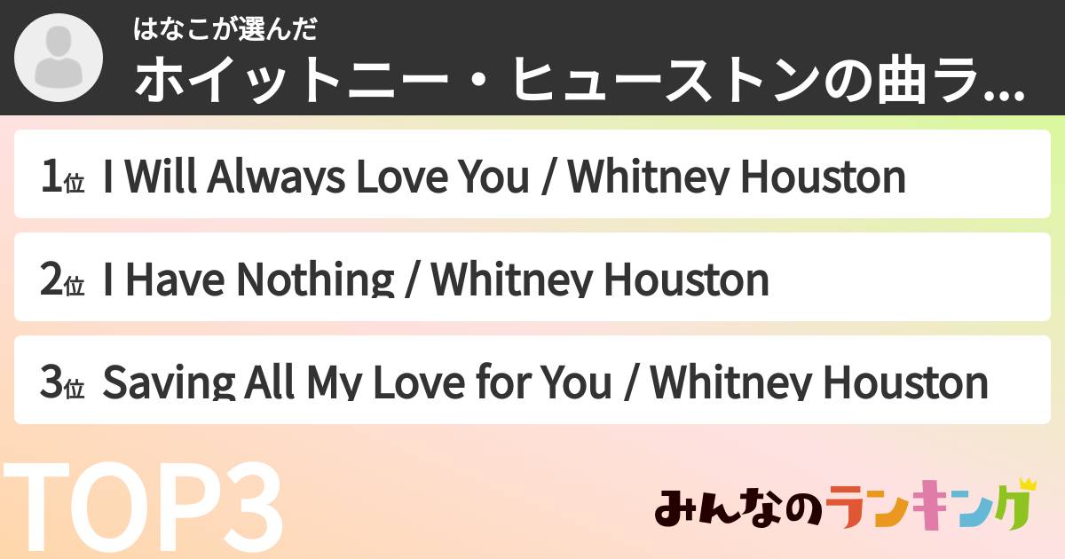 はなこさんの「ホイットニー・ヒューストンの曲ランキング」