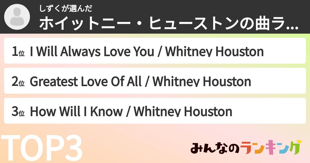 しずくさんの「ホイットニー・ヒューストンの曲ランキング」