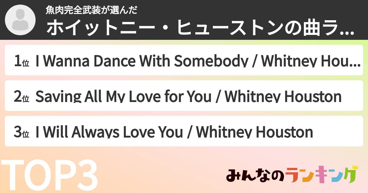 魚肉完全武装さんの「ホイットニー・ヒューストンの曲ランキング」