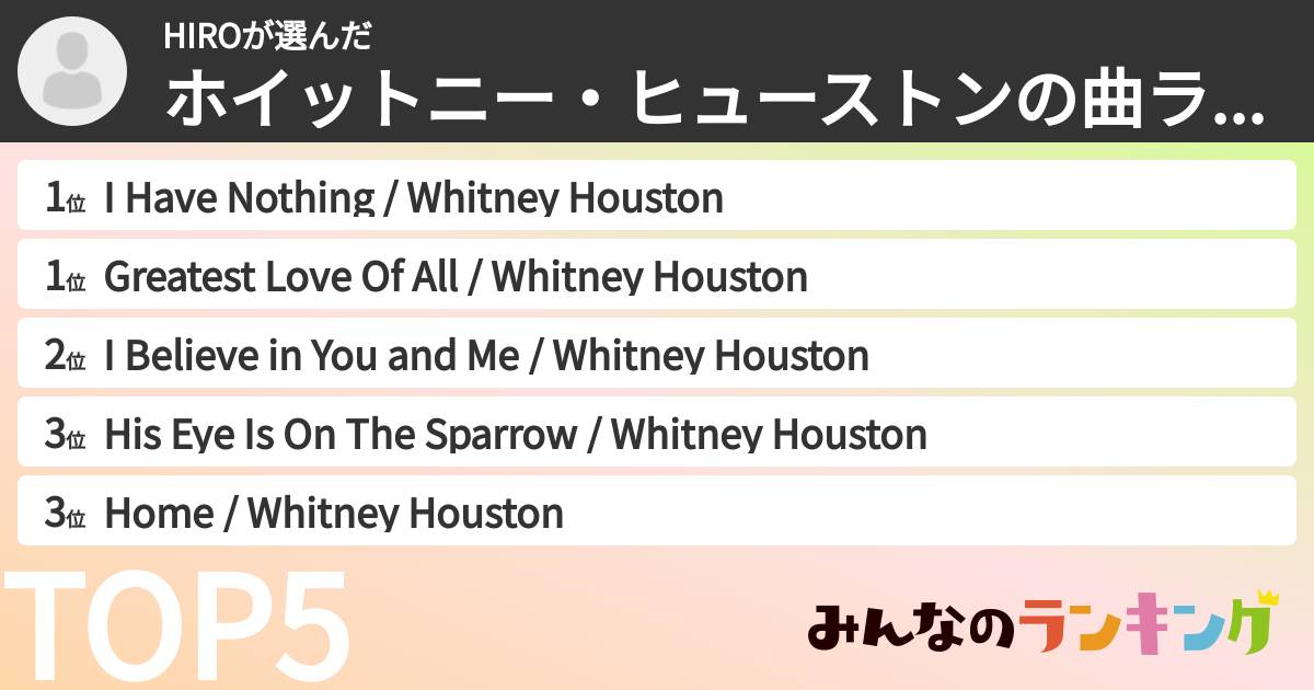 HIROさんの「ホイットニー・ヒューストンの曲ランキング」