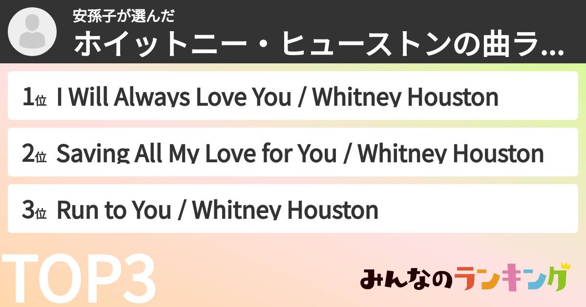 安孫子さんの「ホイットニー・ヒューストンの曲ランキング」