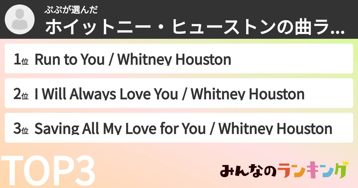 ぷぷさんの「ホイットニー・ヒューストンの曲ランキング」