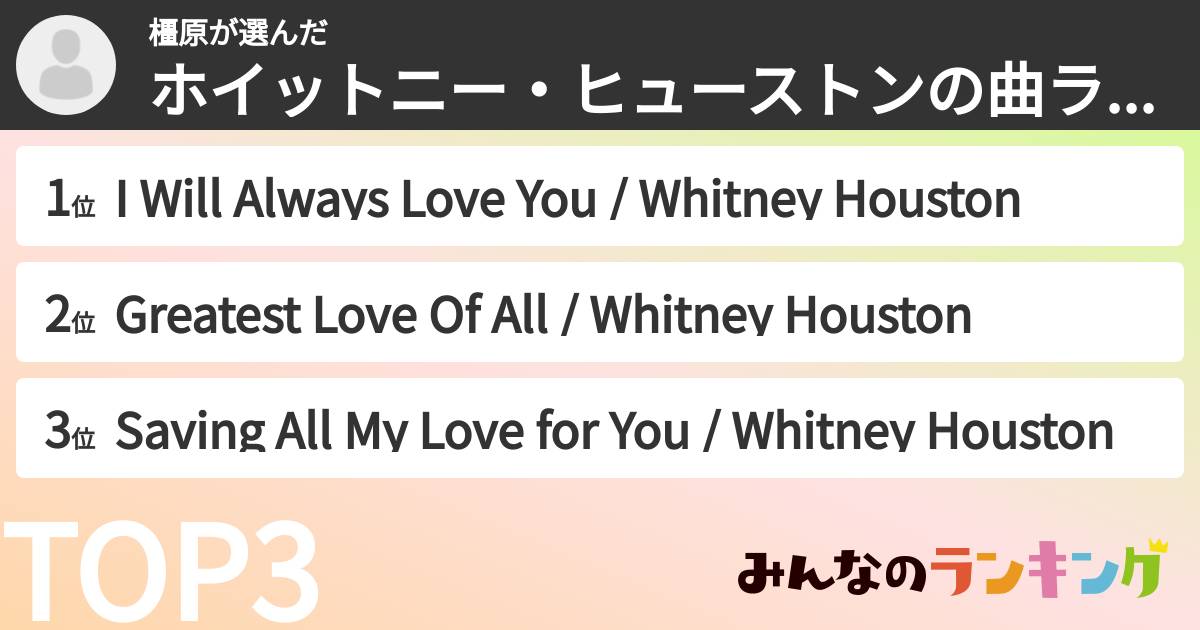 橿原さんの「ホイットニー・ヒューストンの曲ランキング」
