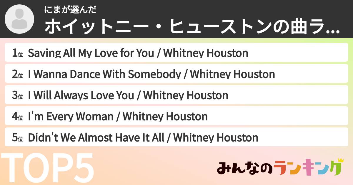 にまさんの「ホイットニー・ヒューストンの曲ランキング」