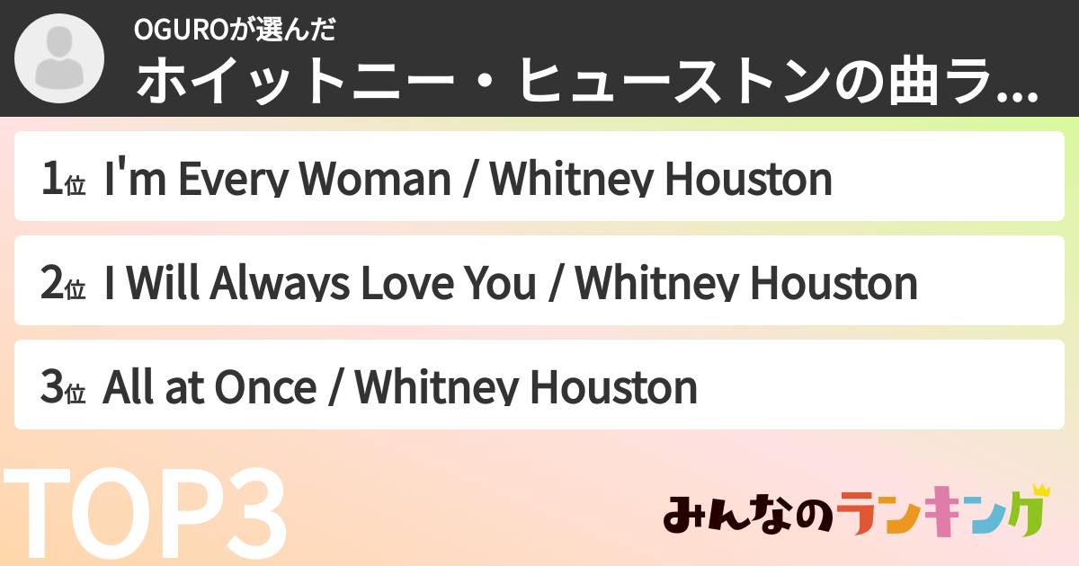 OGUROさんの「ホイットニー・ヒューストンの曲ランキング」