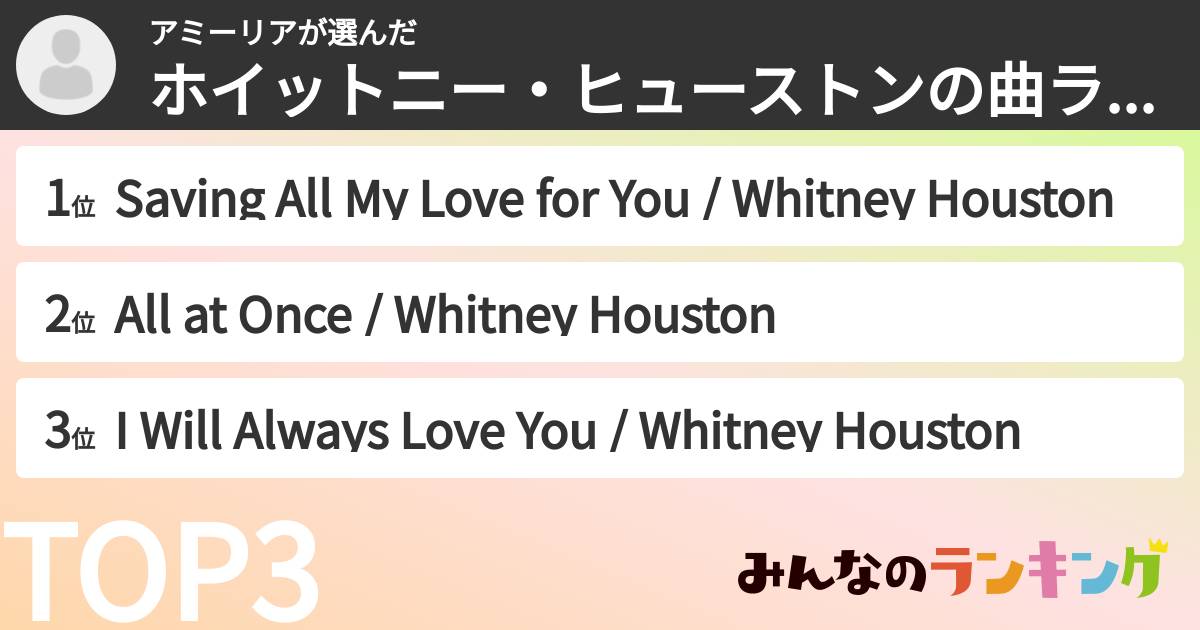 アミーリアさんの「ホイットニー・ヒューストンの曲ランキング」