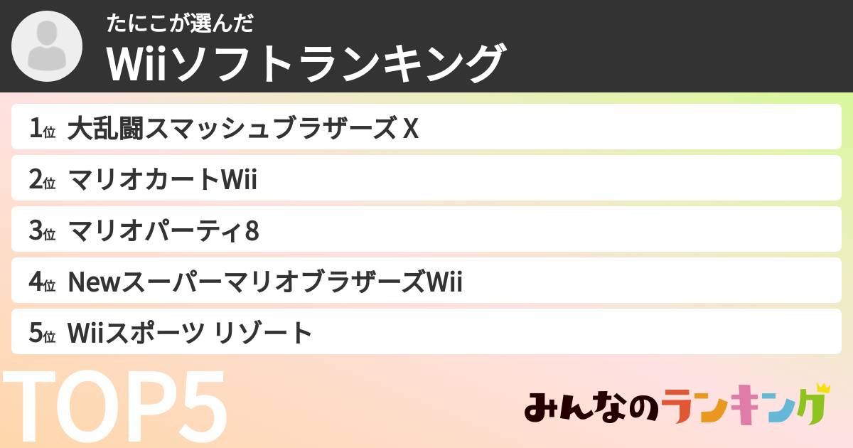 たにこさんの「Wiiソフトランキング」