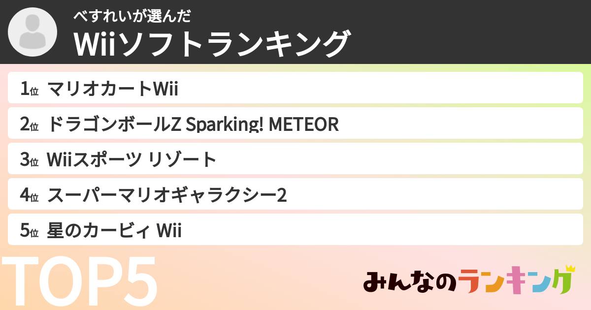 べすれいさんの「Wiiソフトランキング」