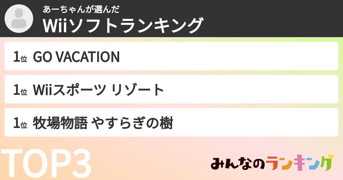 あーちゃんさんの「Wiiソフトランキング」