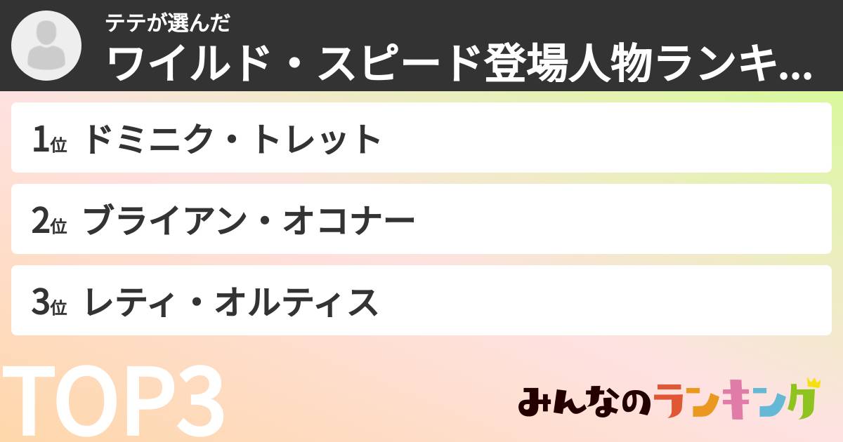 テテさんの「ワイルド・スピード登場人物ランキング」