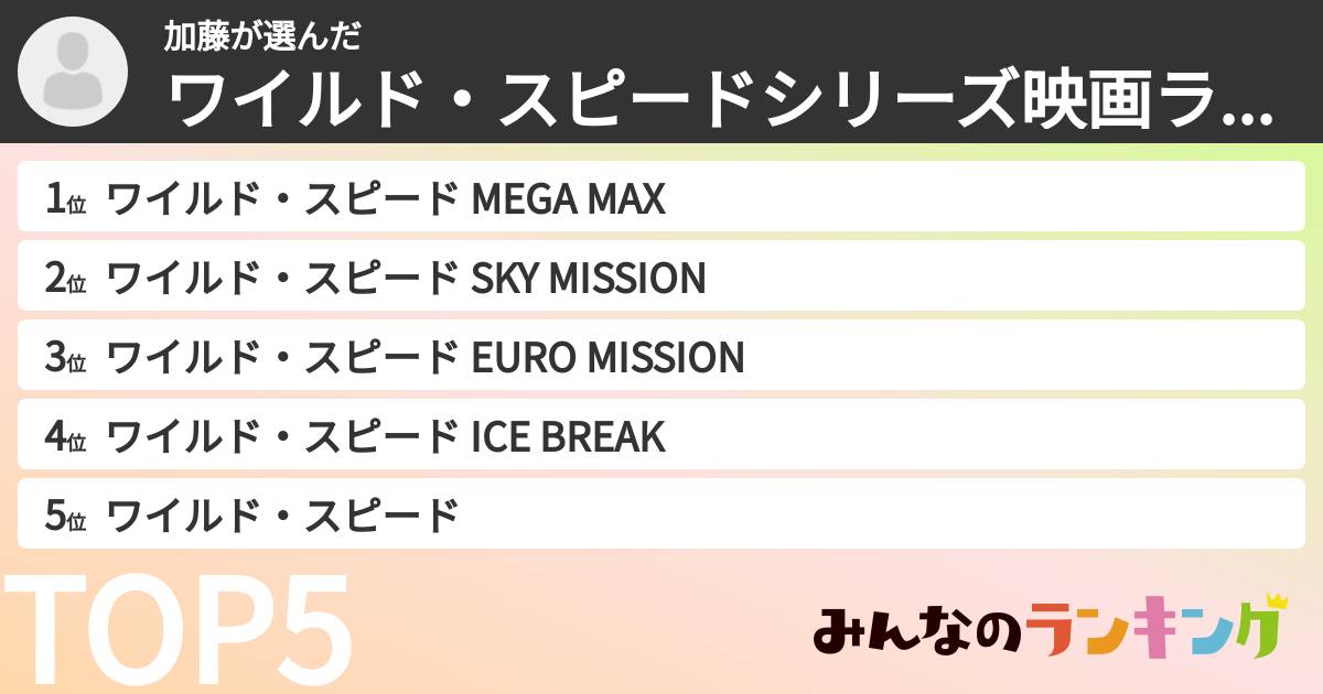 加藤さんの「ワイルド・スピードシリーズ映画ランキング」