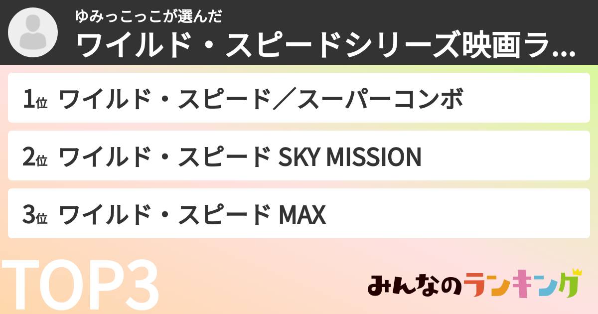 ゆみっこっこさんの「ワイルド・スピードシリーズ映画ランキング」